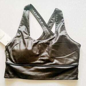 OTOS Active Medium Women's Padded Sports Bra Cross Straps Wide Band Silver Sheen